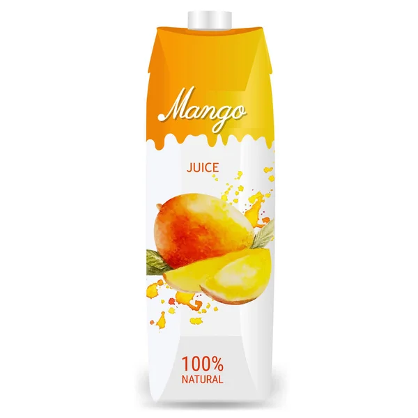 Succo di frutta Mango imballaggio isolato sfondo bianco — Vettoriale Stock