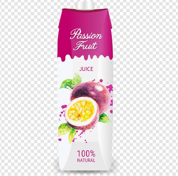 Fruit jus Passion Fruit emballage isolé fond transparent — Image vectorielle