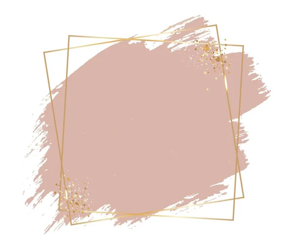 Pintura rosa con marco de oro fondo blanco — Vector de stock