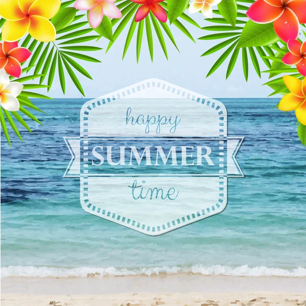 Happy Summer Time Poster con Frangipani — Vettoriale Stock