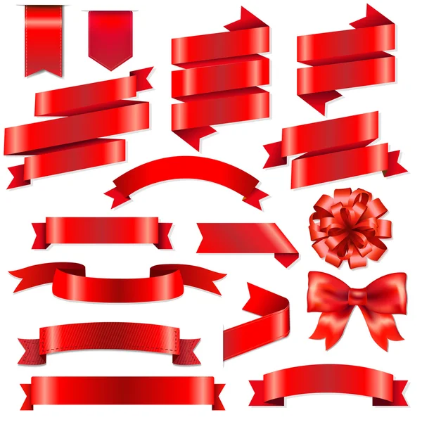 Red Ribbons Big Set — Stock Vector