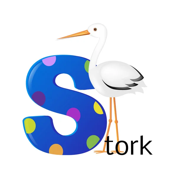 Alfabet met Stork — Stockvector