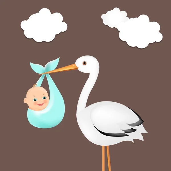 Cigogne avec carte bébé — Image vectorielle