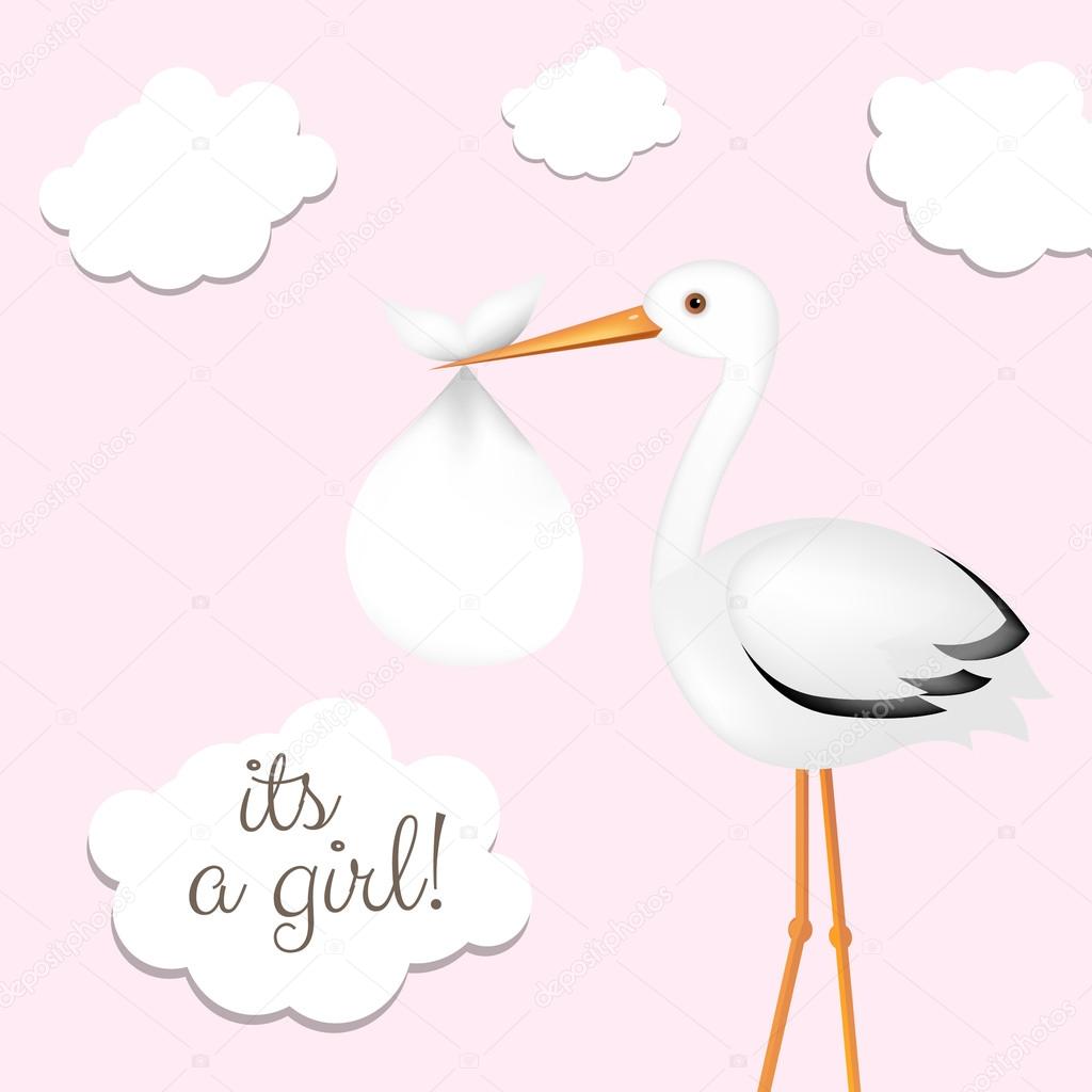 Stork With Girl Baby 