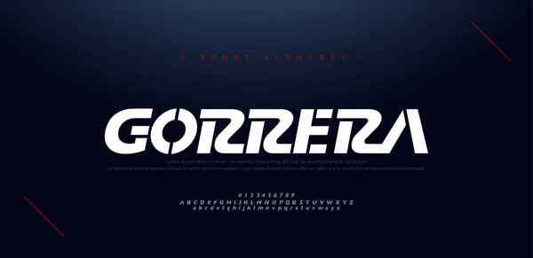 Sport Moderní Kurzíva Abeceda Písma Čísla Typografie Abstraktní Technologie Móda — Stockový vektor