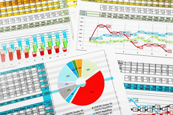 Gráfico de pizza de negócios e relatórios de gráfico de barras — Fotografia de Stock