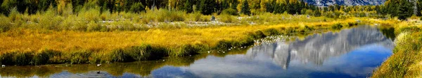 Banner Afbeelding Van Rivier Snake Loopt Door Grand Tetons — Stockfoto