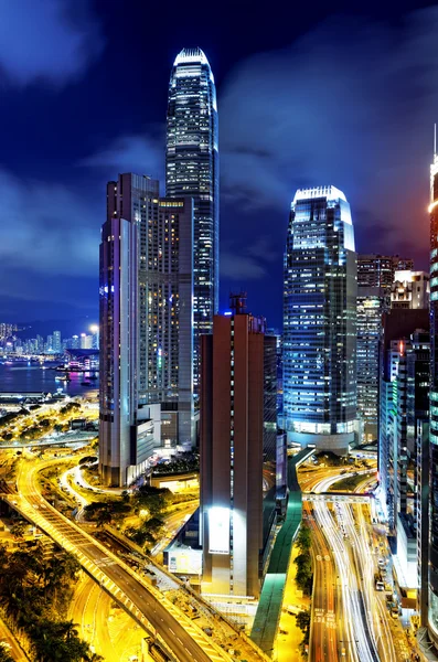 Hong Kong highrise buildings at night — Stock Photo, Image