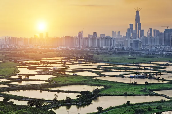 Sonnenuntergang in der Landschaft von Hongkong — Stockfoto