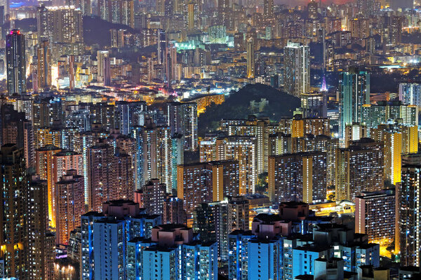 Hong kong public housing at night