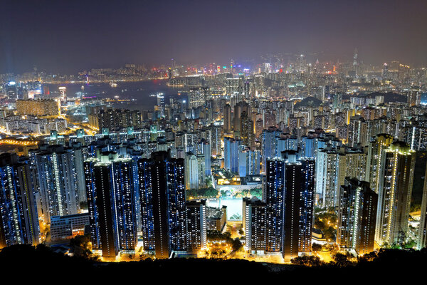 Hong kong public housing at night