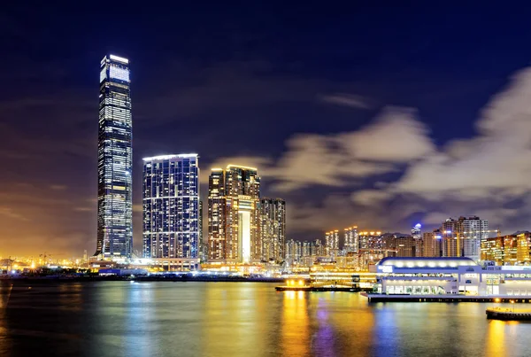 Hong kong office buildings at night — Stock Photo, Image