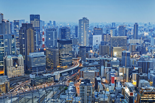 Osaka, Japan city skyline at the landmark Umeda District.