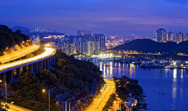 Traffic Night scene of Ting Kau suspension bridge — Stock Photo, Image