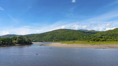 Penmaenpool, Toll, Bridge, yakınlarında, Dolgellau, Merionethshire, County, Wales, İngiltere 'den akıntıya bakın., 