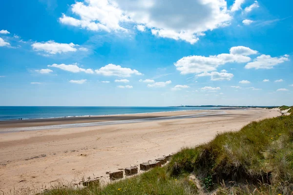 View looking south on Druridge Bay, Northumberland, England, UK,