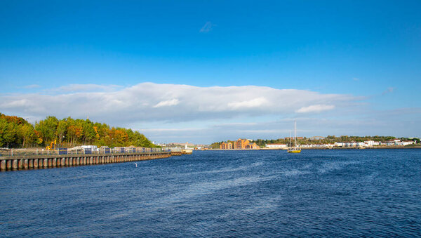 View of the River Tyne from Royal Quays, North Shields towards South Shields, Tyne and Wear, England, UK