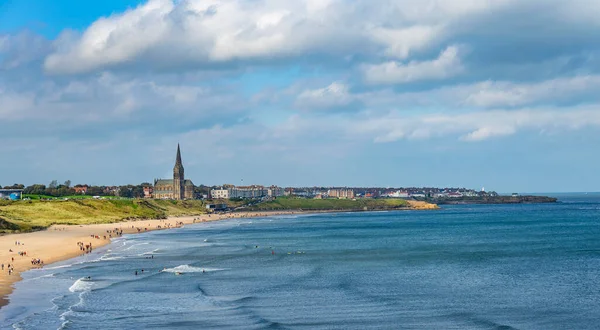 Vista North Long Sands Beach Including Georges Church Tynemouth Tyne — Fotografia de Stock