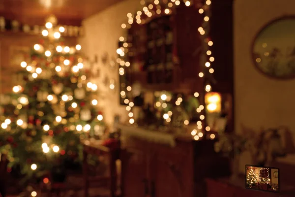 Unscharfe Familienzimmer Szene Der Weihnachtszeit Bild Bild Komposition — Stockfoto