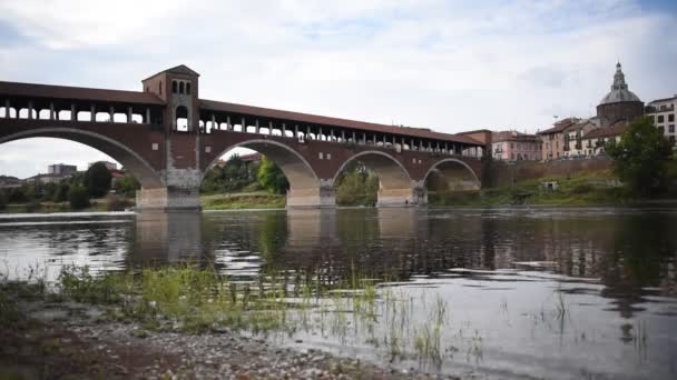 Класичний Краєвид Павії Італія Старий Міст Річці Тічино Купол Другій — стокове відео