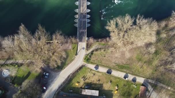 Volando Sobre Puente Pontón Ponte Barche Sobre Río Ticino Bereguardo — Vídeo de stock