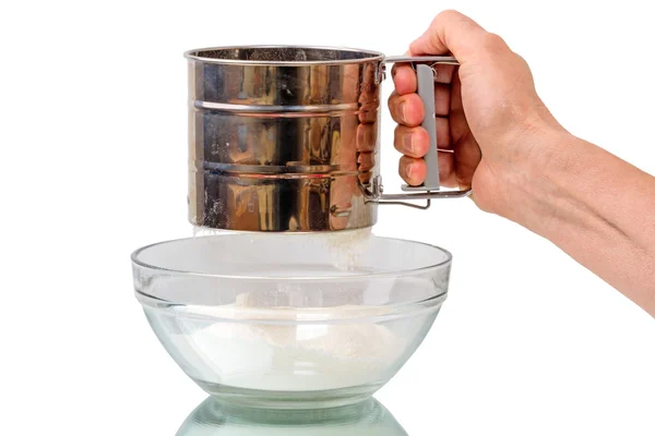 Hand and Mug with a mechanical sieve — Stock Photo, Image