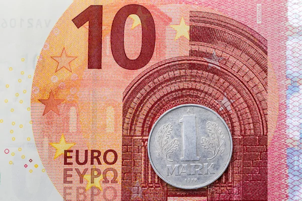 Ten euros and one German mark — Stock Photo, Image