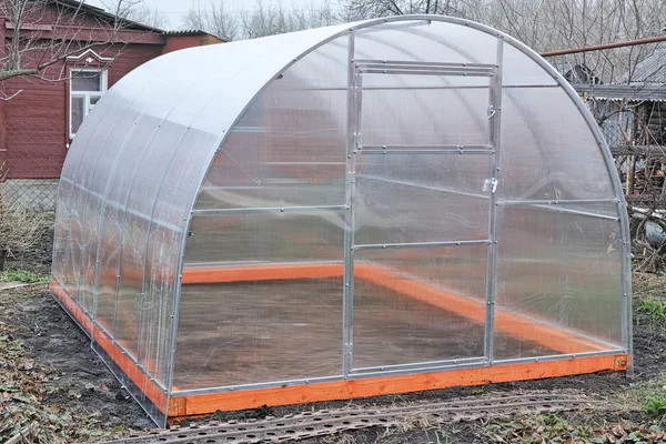 New greenhouse made of transparent polycarbonate — Stock Photo, Image