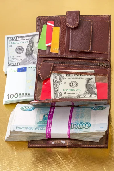 Brieftasche mit Papiergeld und Kreditkarten — Stockfoto