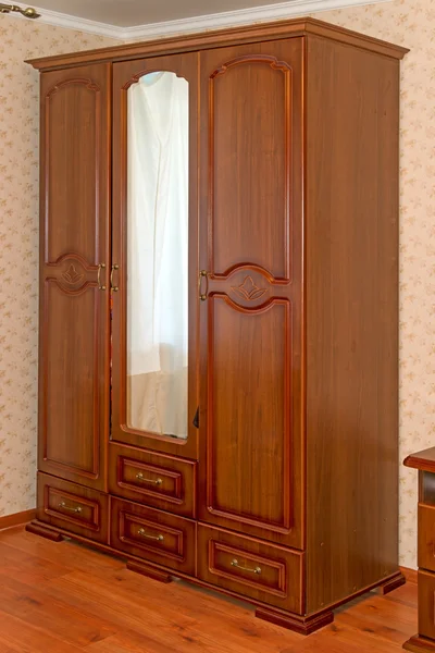 Brown wardrobe with mirror — Stock Photo, Image