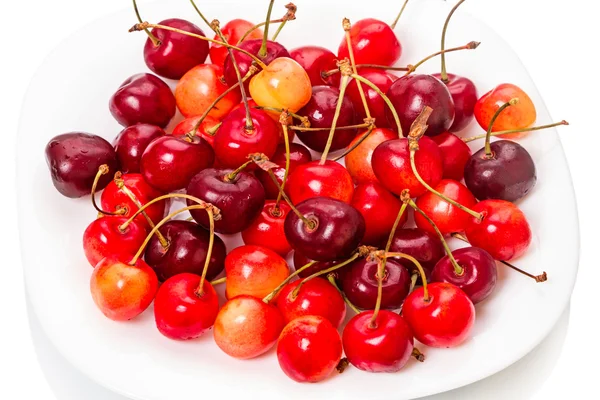 Cherry on white plate — Stock Photo, Image