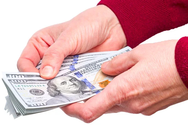 Elleri ve yeni yüz dolar faturaları — Stok fotoğraf