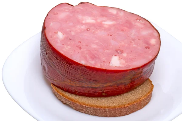 Sausage on bread — Stock Photo, Image