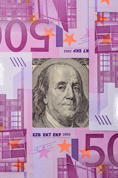 Benjamin franklin portrait und euro — Stockfoto
