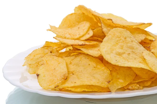 Patatas fritas en un plato blanco — Foto de Stock