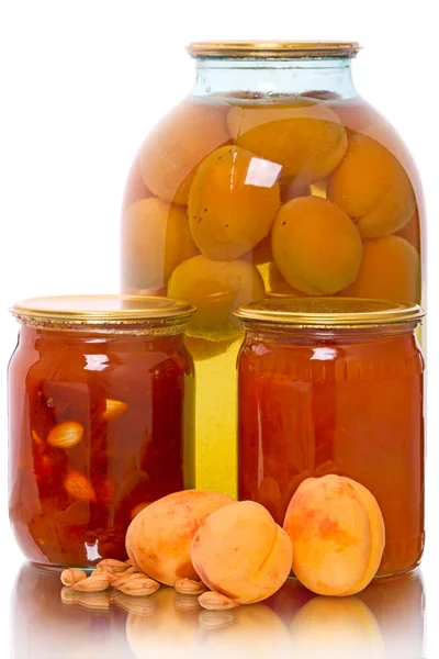 Jam, compote and fresh apricots — Stock Photo, Image