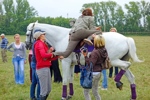 Tratando de montar a caballo — Foto de Stock