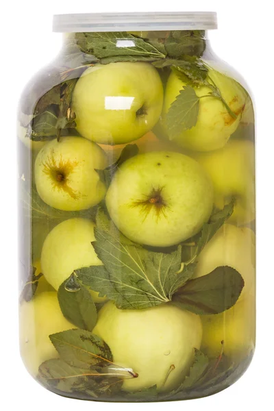 Pickled apples in a glass jar — Stock Photo, Image