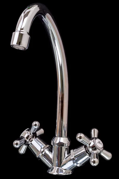 Water tap with mixer on black — Stock Photo, Image