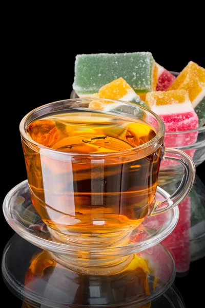 Cup of tea with fruit jelly — Stock Photo, Image