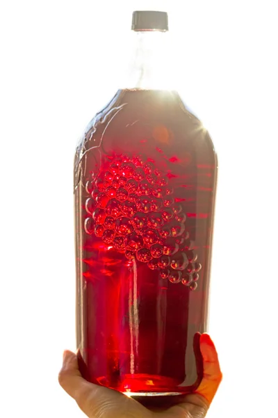 Bottle of red wine in the sunshine — Stock Photo, Image