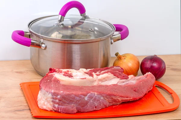 Piece of meat and the pan — Stock Photo, Image