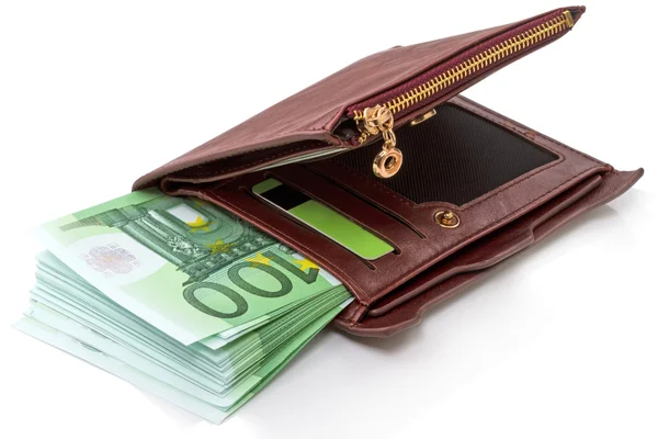 Yüz Euro banknot bir cüzdan yığını