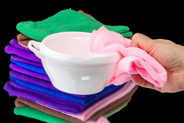 White bowl and cotton towels — Stock Photo, Image