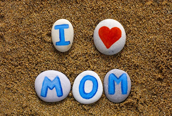 Words I love mom spell out from stones with letters — Stock Photo, Image