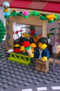 Lego adam minifigure buket çiçek dükkandan gelme dışarı ile