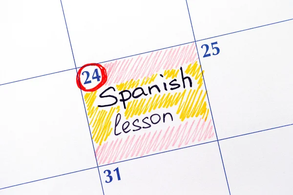 Lembrar aula de espanhol no calendário — Fotografia de Stock