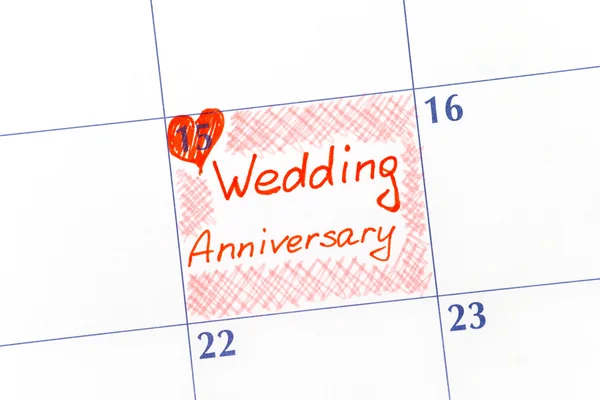 Rappel Anniversaire de mariage dans le calendrier . — Photo