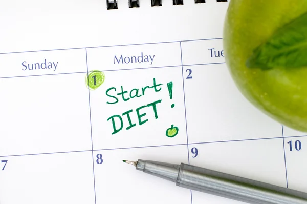 Lembrete Comece a dieta no calendário — Fotografia de Stock
