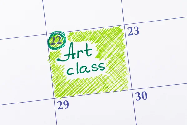 Lembrete Aula de arte no calendário — Fotografia de Stock